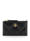 Tory Burch Black Diamond-quilted Card Holder With Double T Logo Plaque On The Front In Leather Woman In Black