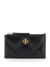 Tory Burch Black Diamond-quilted Card Holder With Double T Logo Plaque On The Front In Leather Woman In Black