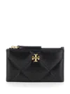 Tory Burch Black Diamond-quilted Card Holder With Double T Logo Plaque On The Front In Leather Woman