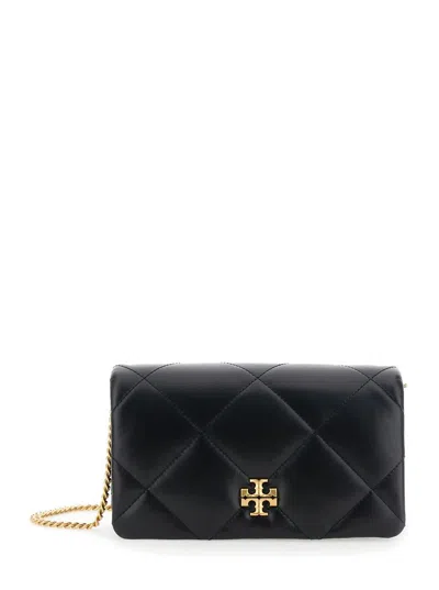 Tory Burch Black Diamond-quilted Crossbody Bag With Double T Detail On The Front In Leather Woman