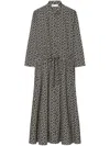 Tory Burch Long Floral Print Drawstring Waist Dress In Black