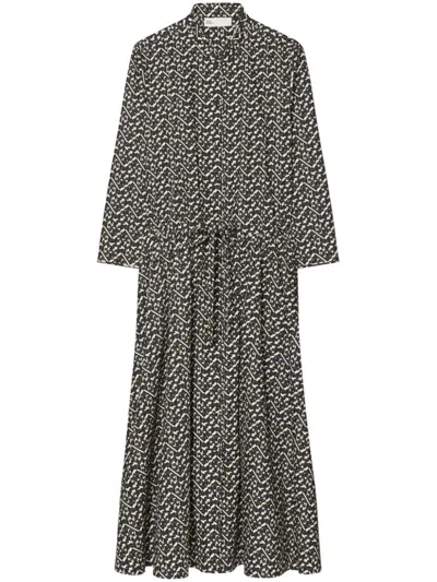 TORY BURCH TORY BURCH BLACK DRESS WITH ALL-OVER GEOMETRIC