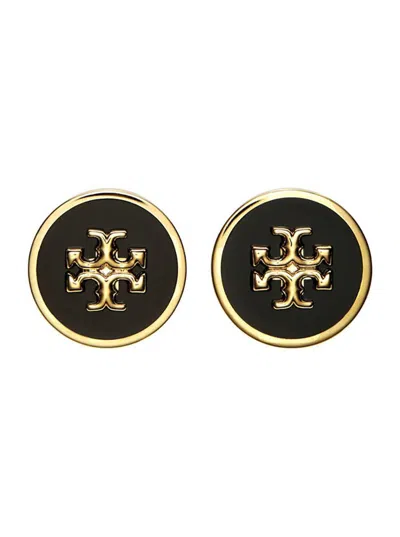 Tory Burch Black Earings With Circular Shape And Double T Motif