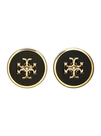 TORY BURCH BLACK EARINGS WITH CIRCULAR SHAPE AND DOUBLE T MOTIF IN BRASS BLEND WOMAN