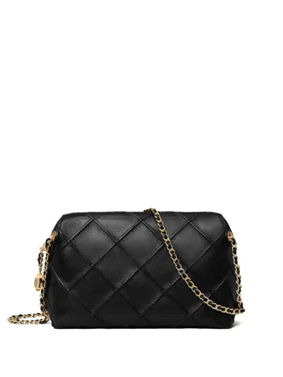 Tory Burch Fleming Black Diamond Quilted Shoulder Bag With Chain-link Shoulder Strap In Leather Woman