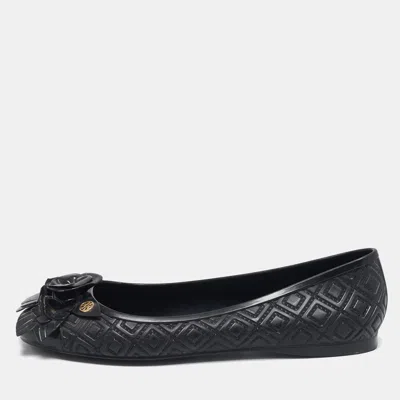 Pre-owned Tory Burch Black Jelly Blossom Ballet Flat Size 38.5