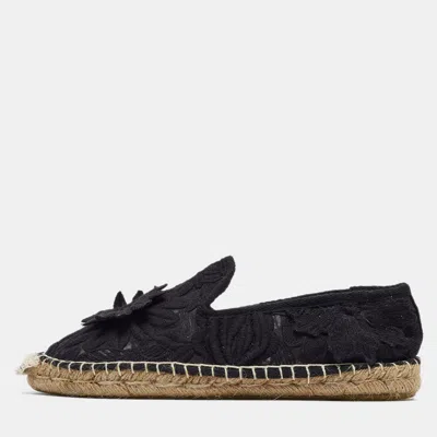 Pre-owned Tory Burch Black Lace Espadrille Flats Size 38.5