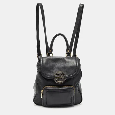 Pre-owned Tory Burch Black Leather Amanda Flap Backpack