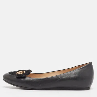 Pre-owned Tory Burch Black Leather And Suede Leila Loafers Size 37.5