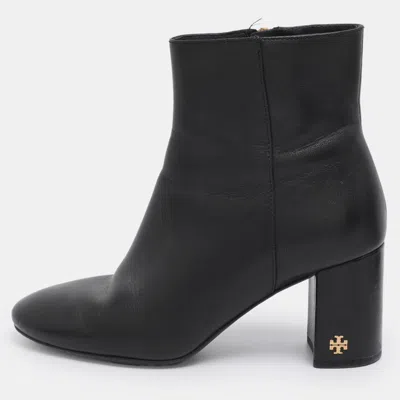 Pre-owned Tory Burch Black Leather Ankle Length Boots Size 35
