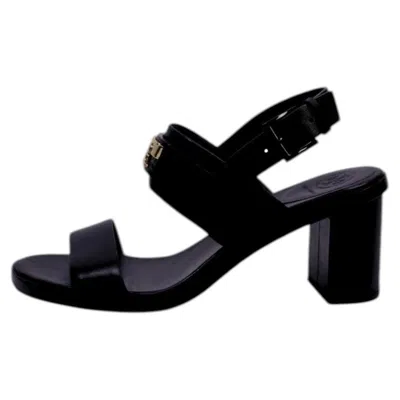 Pre-owned Tory Burch Black Leather Block Heel Sandals - Eu 37.5