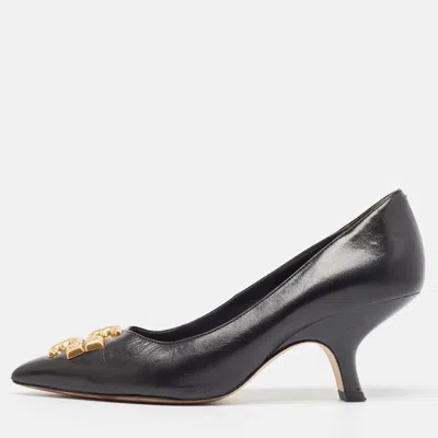 Pre-owned Tory Burch Black Leather Eleanor Pointed Toe Pumps Size 36