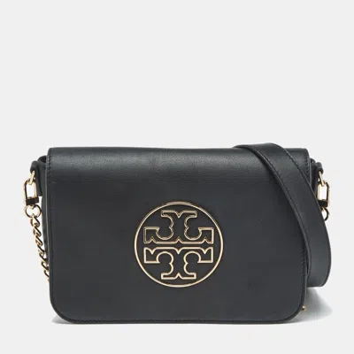 Pre-owned Tory Burch Black Leather Flap Chain Shoulder Bag