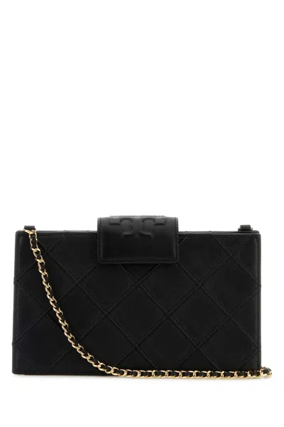 Tory Burch Fleming Black Diamond Quilted Mini Crossbody Bag With Chain-link Shoulder Strap In Leather Woman