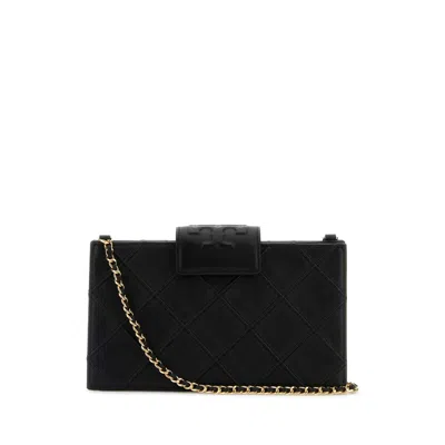 Tory Burch Fleming Black Diamond Quilted Mini Crossbody Bag With Chain-link Shoulder Strap In Leather Woman