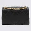 Tory Burch Black Leather Fleming Shouder Bag In Black