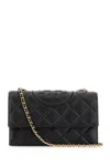Tory Burch Black Leather Fleming Shoulder Bag In Black