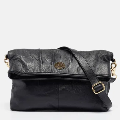 Pre-owned Tory Burch Black Leather Fold Over Shoulder Bag