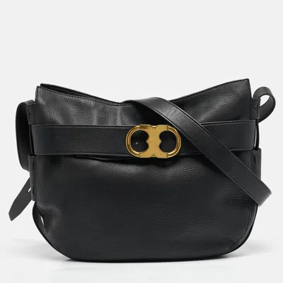 Pre-owned Tory Burch Black Leather Gemini Belted Shoulder Bag
