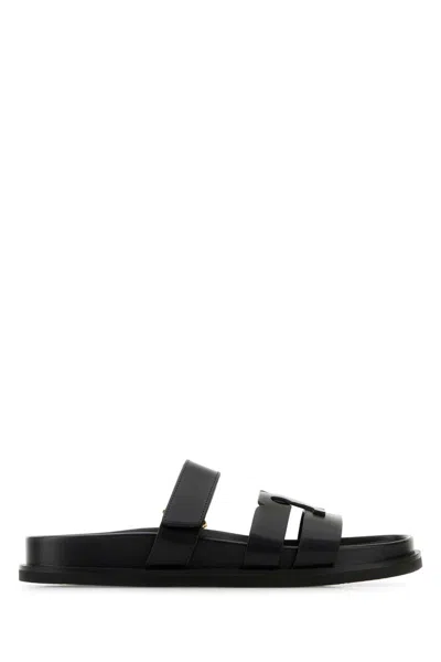 Tory Burch Black Leather Ines Sport Slippers In Animal Print