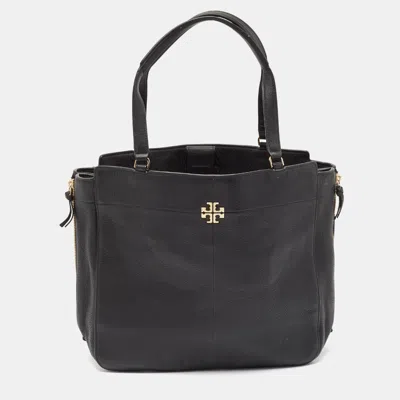 Pre-owned Tory Burch Black Leather Ivy Side Zip Tote