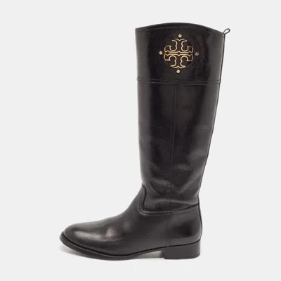 Pre-owned Tory Burch Black Leather Kiernan Riding Boots Size 39