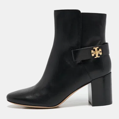 Pre-owned Tory Burch Black Leather Kira Ankle Boots Size 41