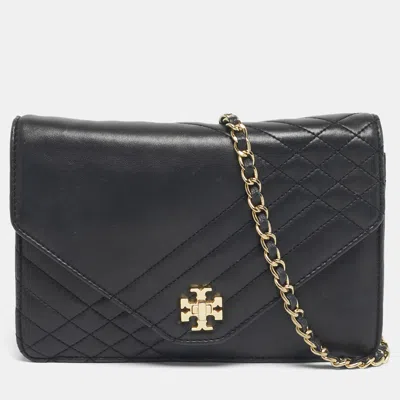 Pre-owned Tory Burch Black Leather Kira Envelope Shoulder Bag