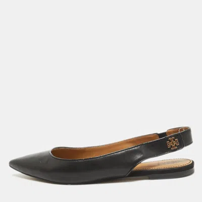 Pre-owned Tory Burch Black Leather Kira Slingback Flats Size 38.5