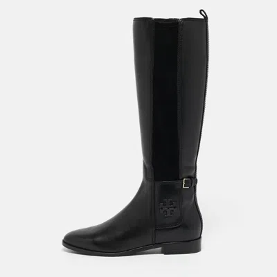 Pre-owned Tory Burch Black Leather Knee Length Boots Size 38.5