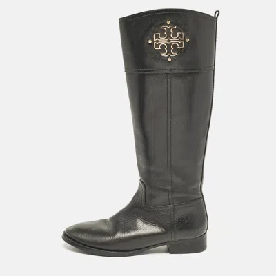 Pre-owned Tory Burch Black Leather Knee Length Boots Size 39.5