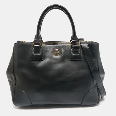 Pre-owned Tory Burch Black Leather Large Robinson Double Zip Tote