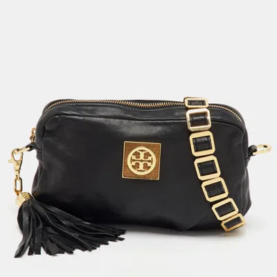 Pre-owned Tory Burch Black Leather Marion Saddle Shoulder Bag
