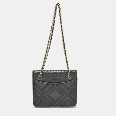 Pre-owned Tory Burch Black Leather Medium Fleming Shoulder Bag