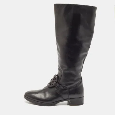 Pre-owned Tory Burch Black Leather Mid Calf Boots Size 39