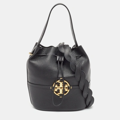 Pre-owned Tory Burch Black Leather Miller Bucket Bag