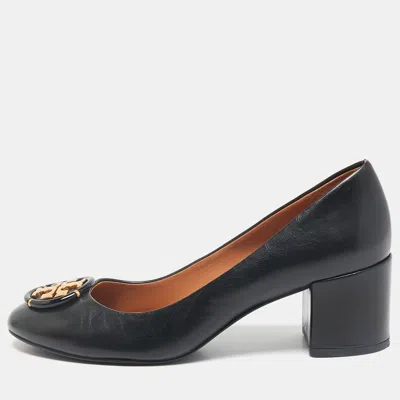 Pre-owned Tory Burch Black Leather Multi-logo Pumps Size 38