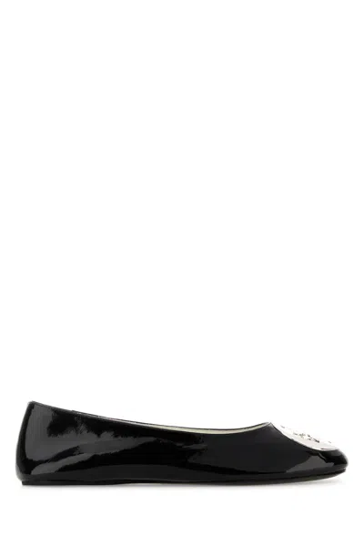 Tory Burch Black Leather Reva Ballerinas In Blue