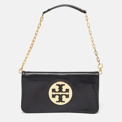 Pre-owned Tory Burch Black Leather Reva Chain Clutch