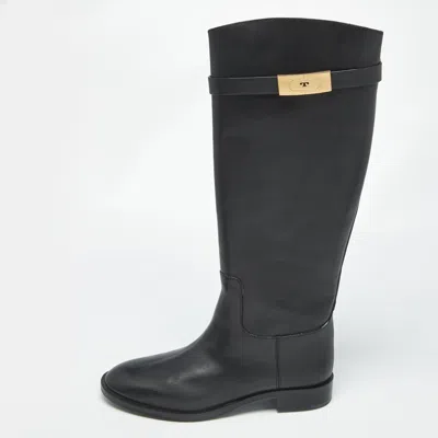 Pre-owned Tory Burch Black Leather Riding Boots Size 39.5