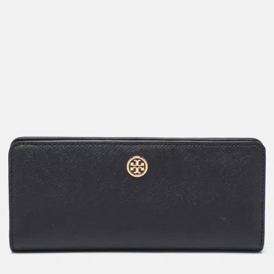 Pre-owned Tory Burch Black Leather Robinson Flap Continental Wallet