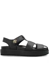Tory Burch Kira Black Sandals With Logo Plaque In Grained Leather Woman In Black