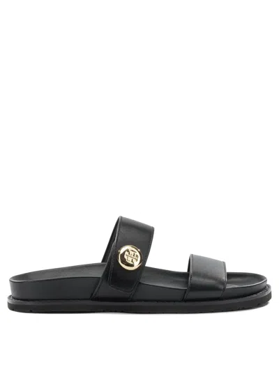 Tory Burch Romy Leather Double Strap Slide Sandals In Black