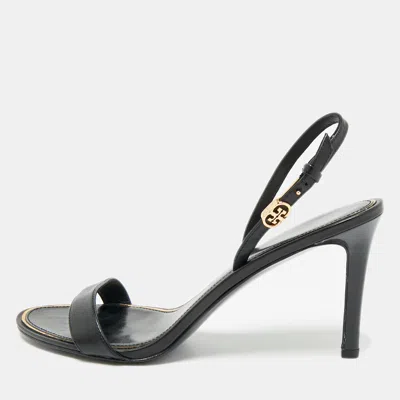 Pre-owned Tory Burch Black Leather Slingback Sandals Size 39.5
