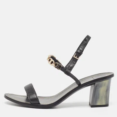 Pre-owned Tory Burch Black Leather Slingback Sandals Size 39.5