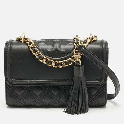 Pre-owned Tory Burch Black Leather Small Fleming Shoulder Bag