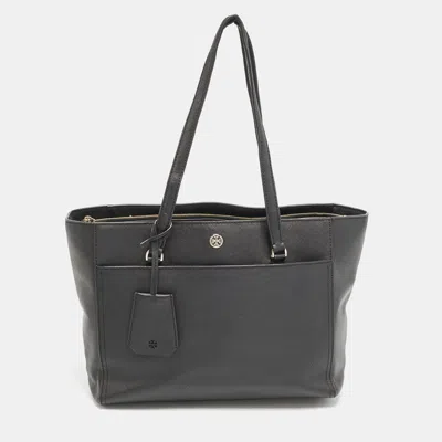 Pre-owned Tory Burch Black Leather Small Robinson Tote