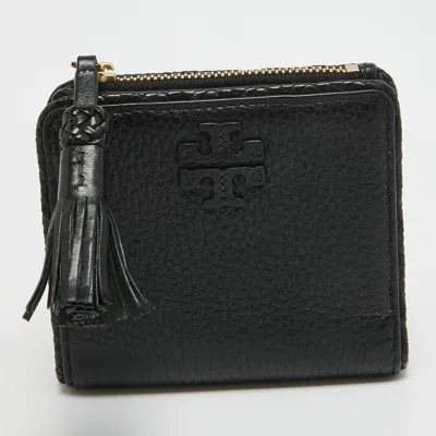Pre-owned Tory Burch Black Leather Taylor Bifold Compact Wallet