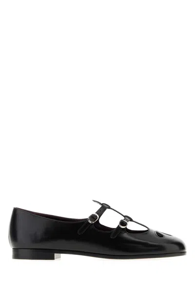 TORY BURCH BLACK LEATHER VIOLET BALLERINAS