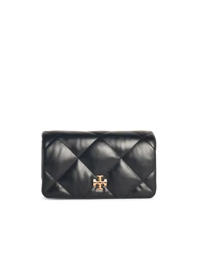 Tory Burch Kira Diamond Leather Wallet On Chain In Black